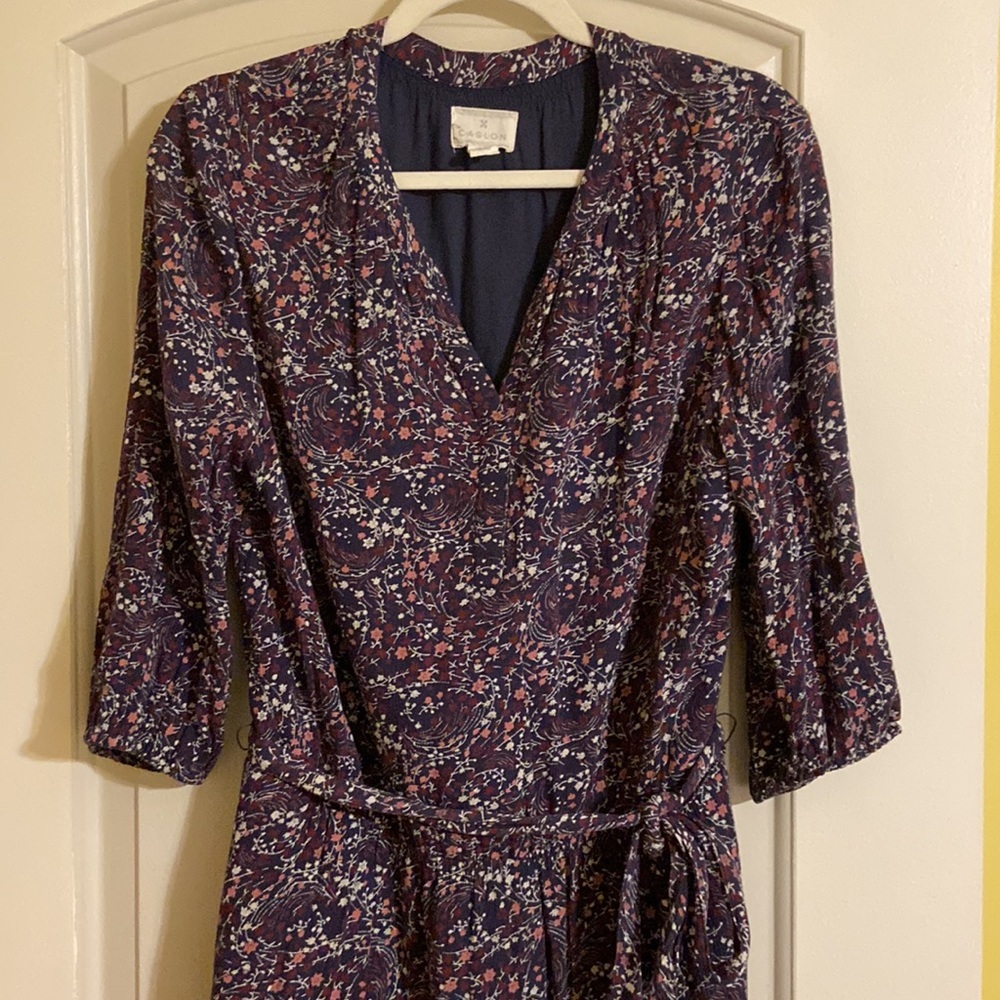 Caslon Floral Dress Size M 3/4 Sleeve Belted Boho Midi Nordstrom - Picture 4 of 14